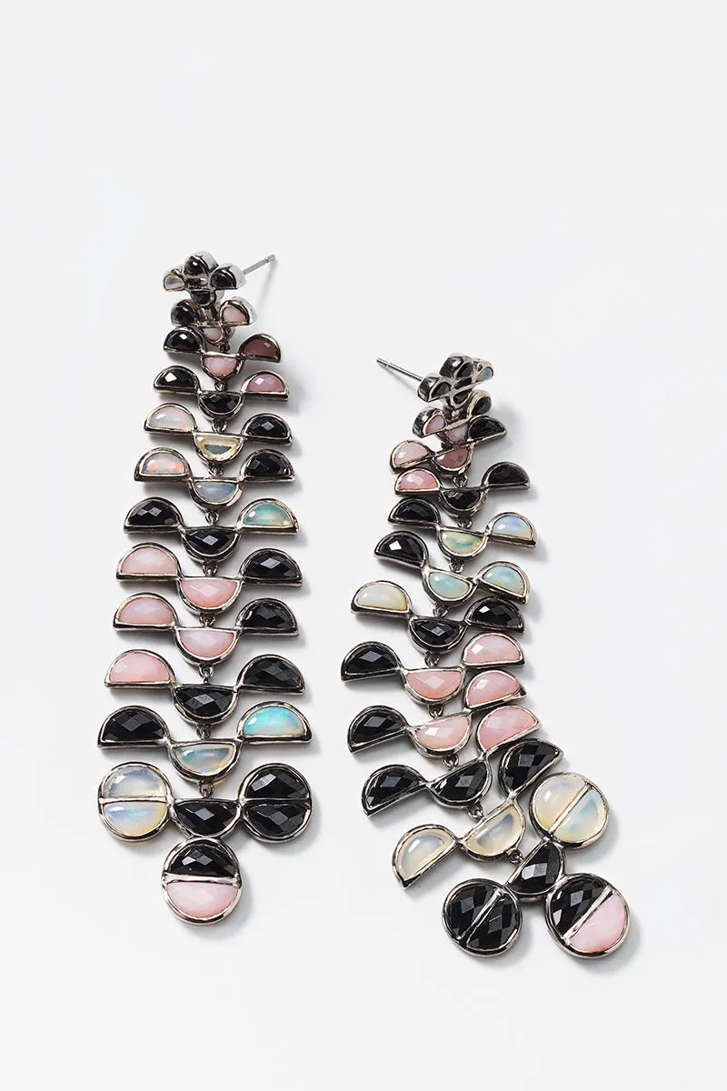 Large Reptile Girandole Earrings - Black Spinel, Pink Opal & Ethiopian Opal