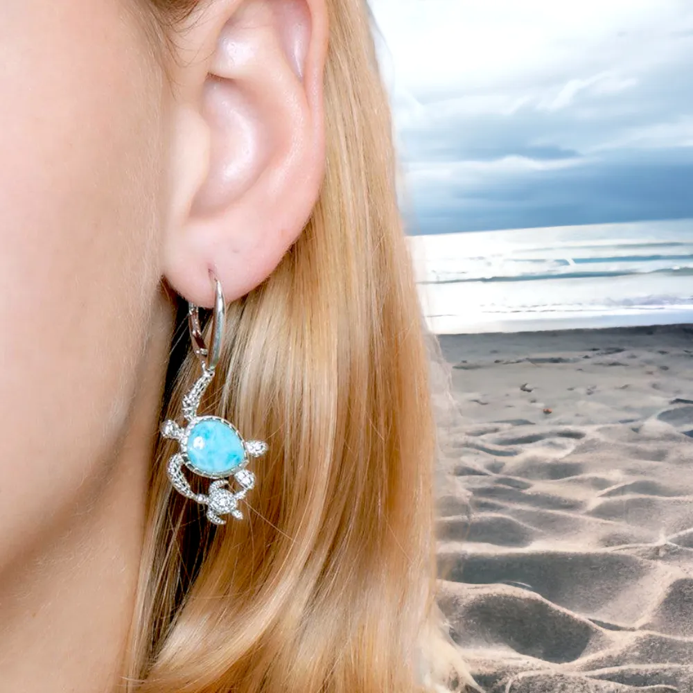 Larimar Honu Aumakua Leverback Earrings by Alamea