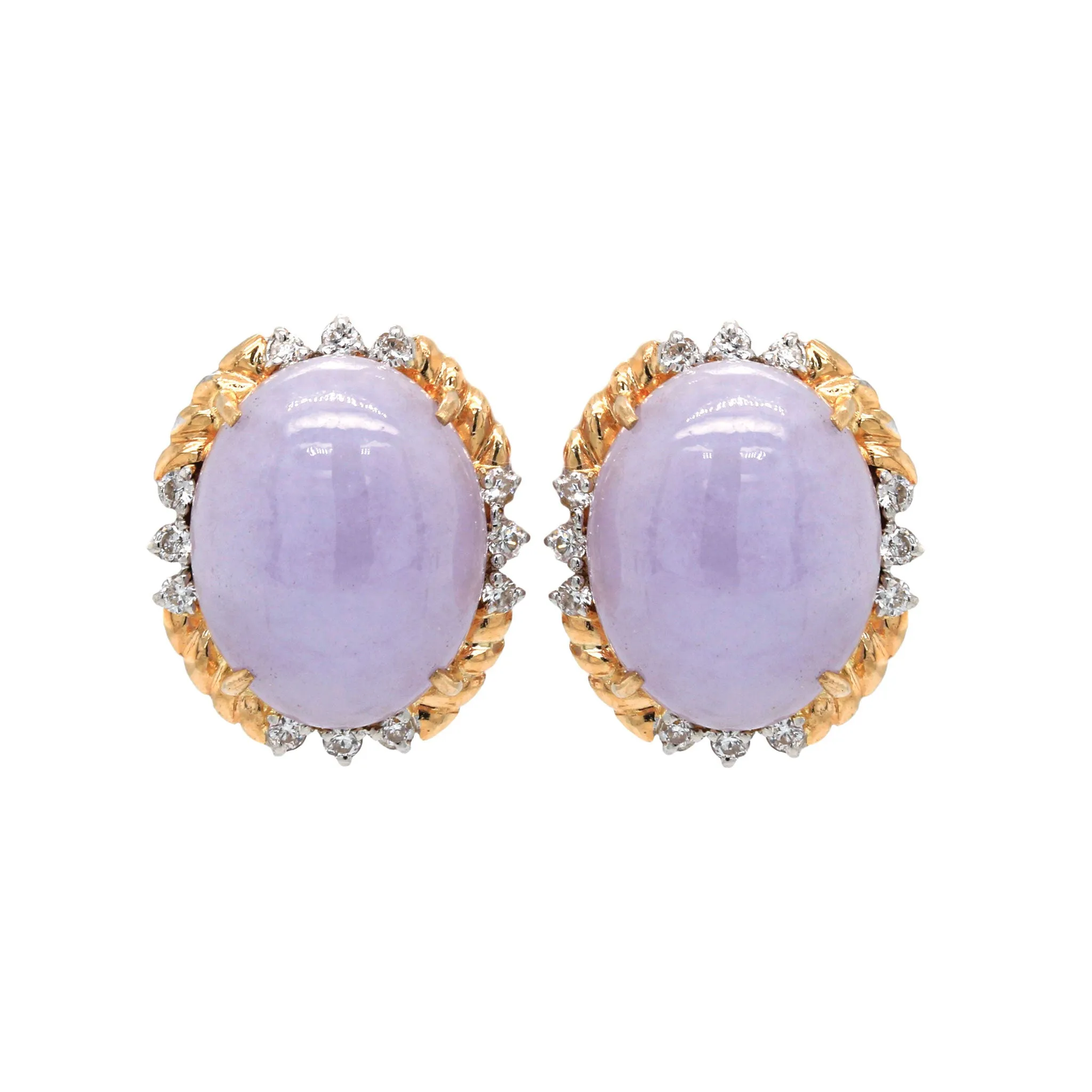 Lavender Jade & Diamond Gold Rope Earrings