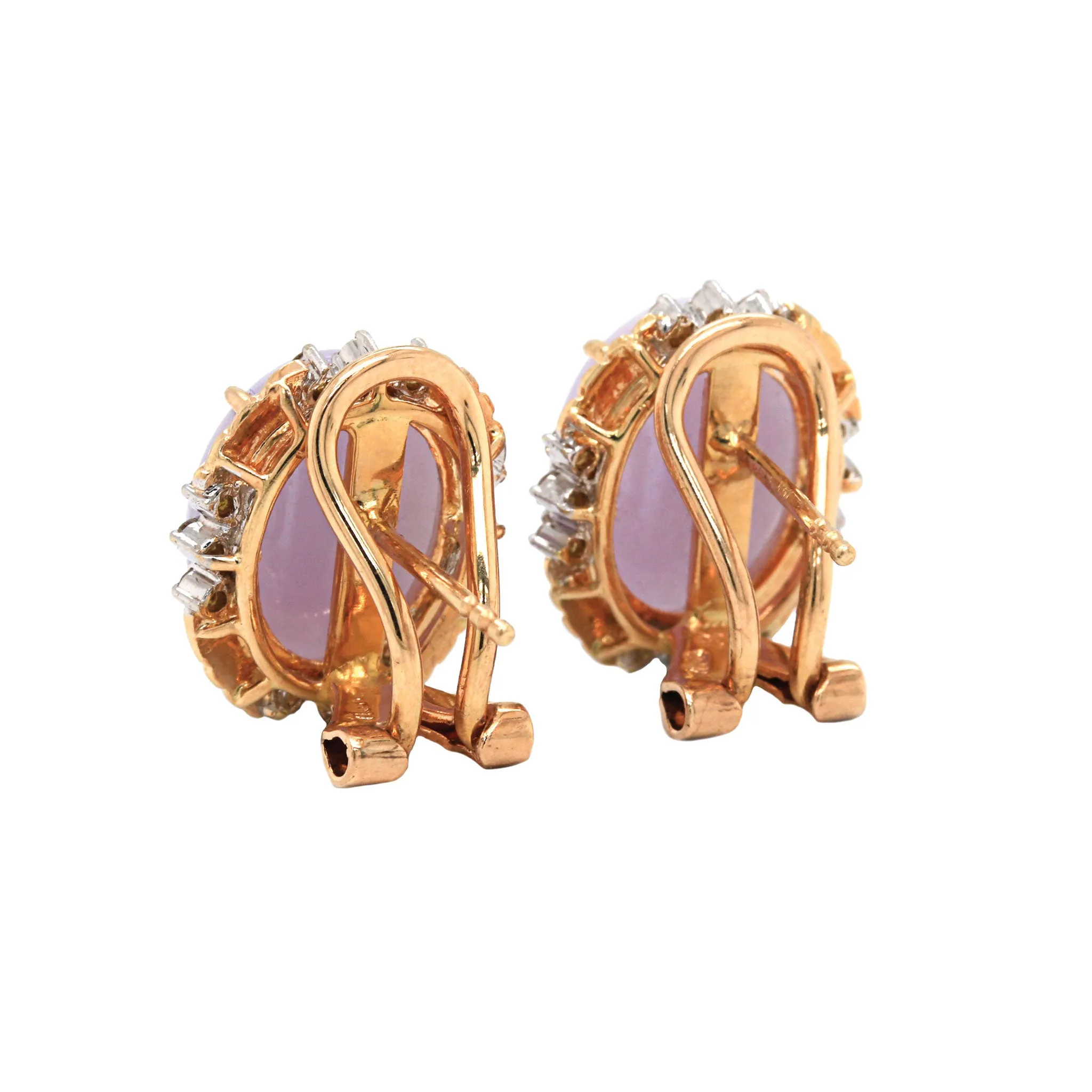 Lavender Jade & Diamond Gold Rope Earrings