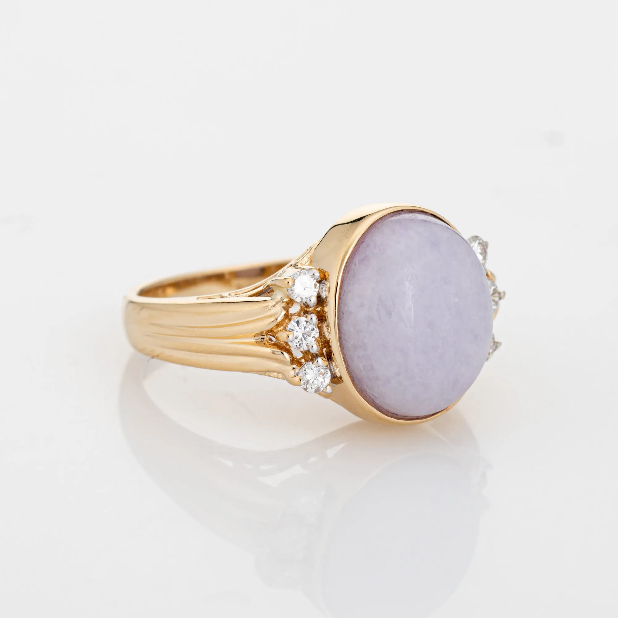 Lavender Jade Diamond Ring Vintage Sz 6 14k Yellow Gold Estate Fine Jewelry