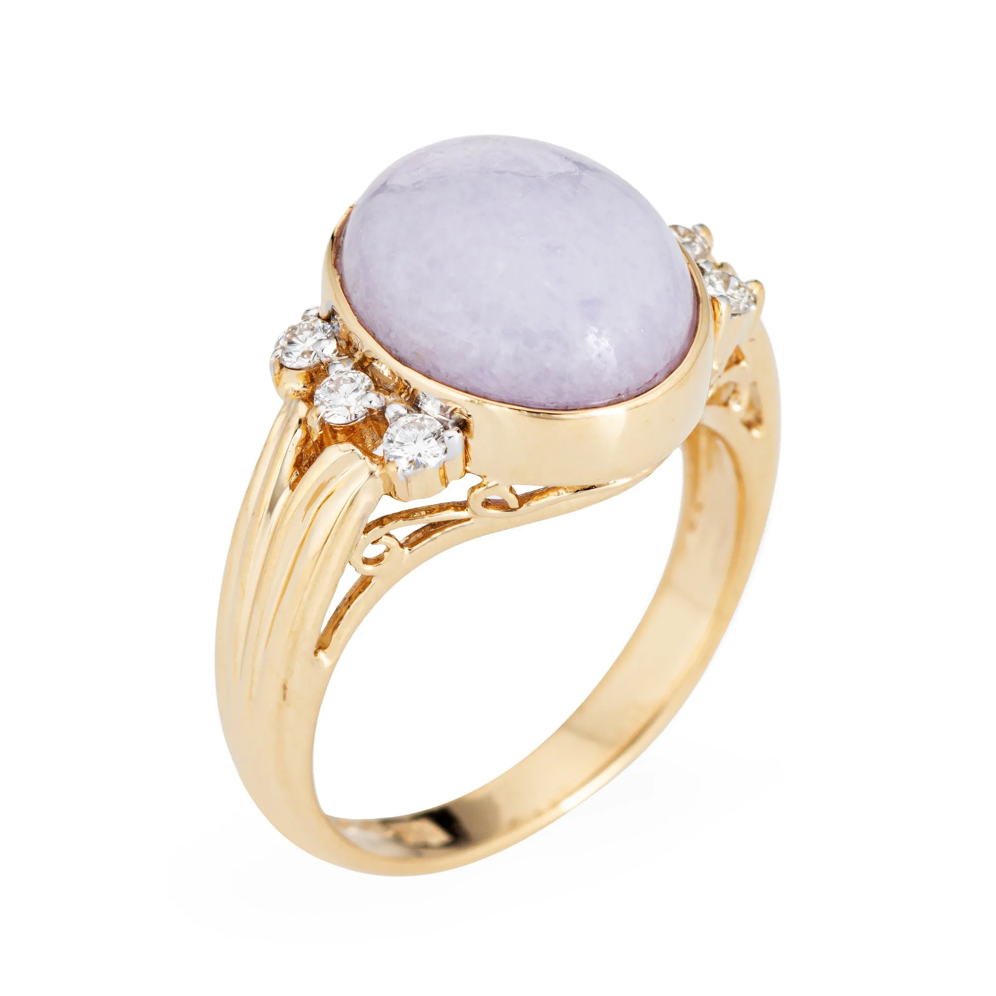 Lavender Jade Diamond Ring Vintage Sz 6 14k Yellow Gold Estate Fine Jewelry