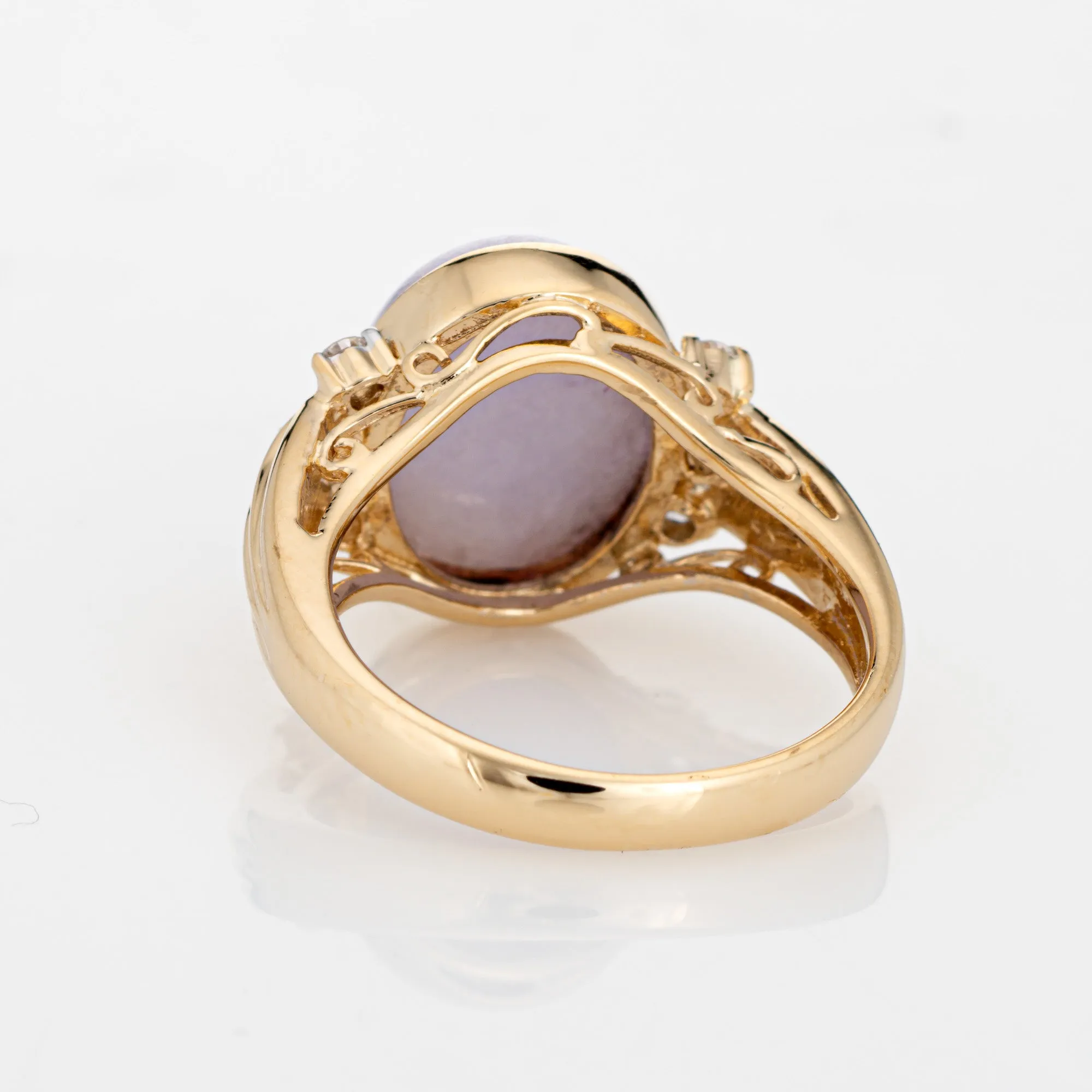 Lavender Jade Diamond Ring Vintage Sz 6 14k Yellow Gold Estate Fine Jewelry
