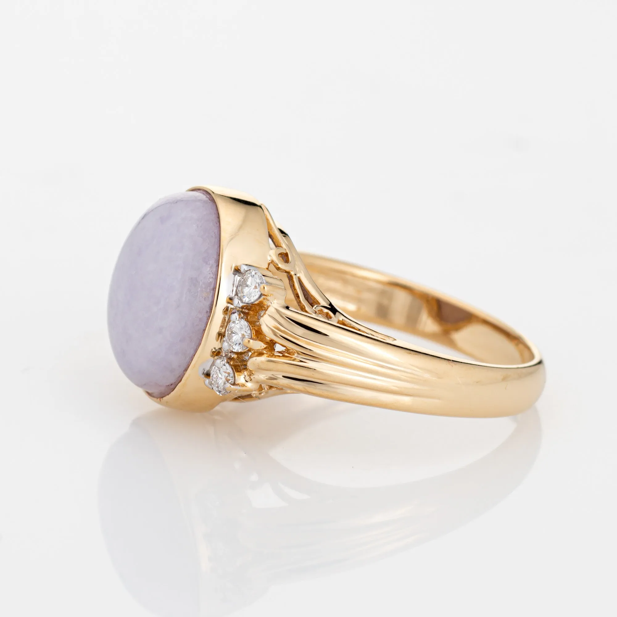 Lavender Jade Diamond Ring Vintage Sz 6 14k Yellow Gold Estate Fine Jewelry