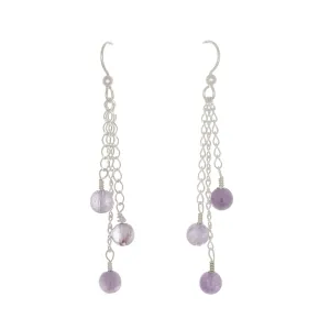 Light Amethyst 3-Bead Earrings on Sterling Silver Chain
