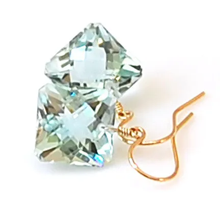 Light Green Amethyst Radiant Cut Solitaire Earrings