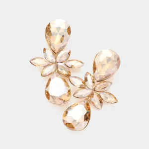 Light Topaz Marquise and Teardrop Stone Dangle Pageant Earrings |  Gold Prom Earrings | 584207