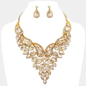 Light Topaz Teardrop Stone Evening Necklace Set  | Crystal Statement Necklace Set |  641542