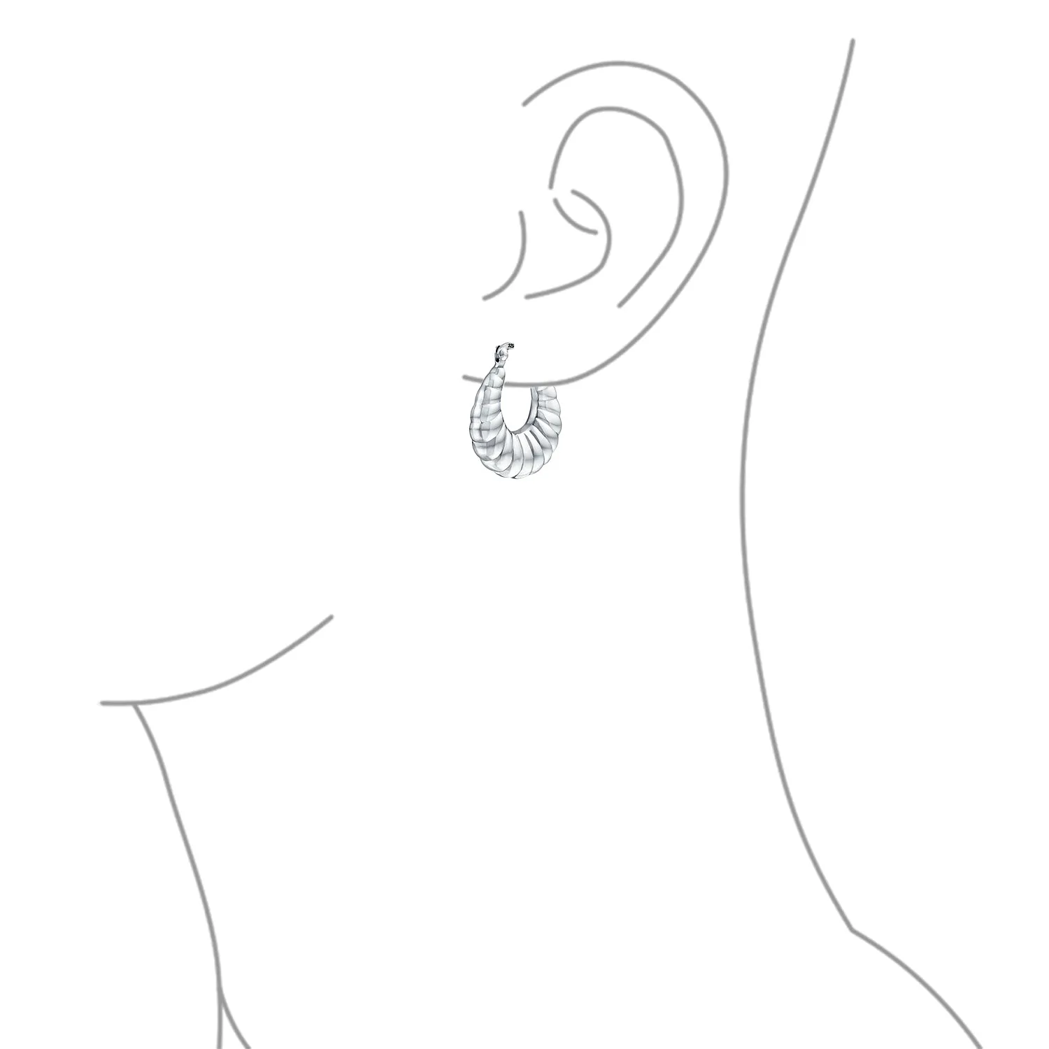 Lightweight Ribbed Hoop Huggie Earrings Sterling Silver 1 Inch Oval Design