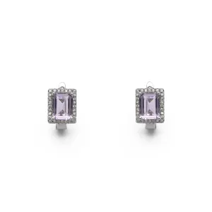 Lilac Emerald-Cut Halo Stud Earrings (Silver)