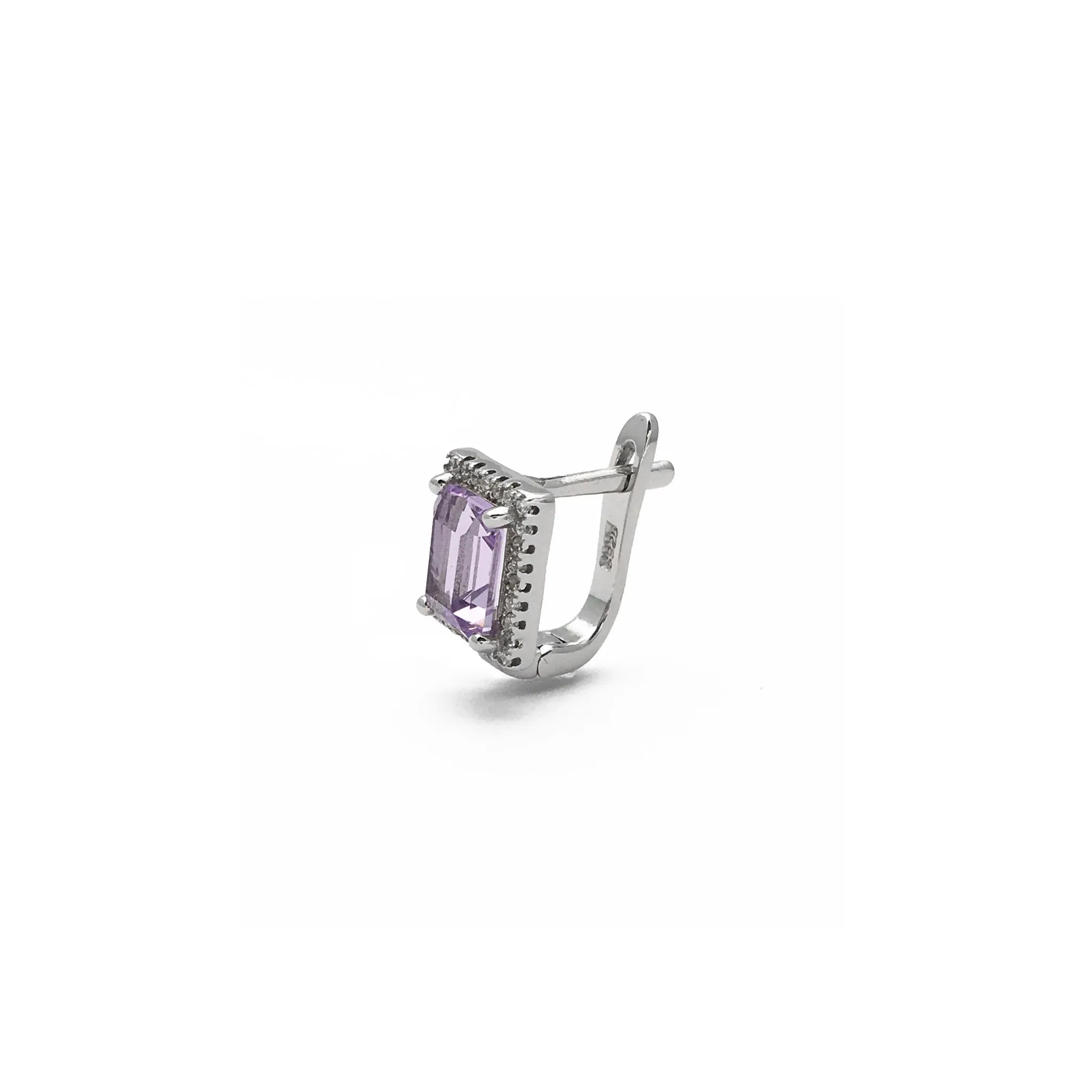 Lilac Emerald-Cut Halo Stud Earrings (Silver)