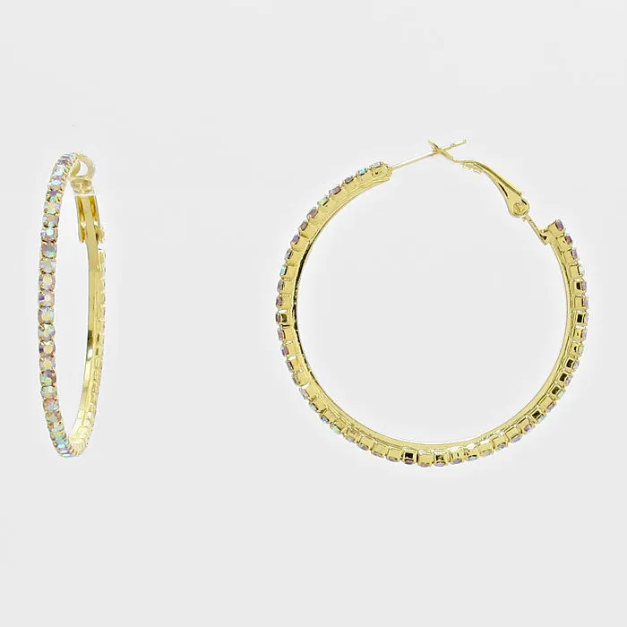 Little Girls AB Crystal Hoop Earrings on Gold  | 2" |269217