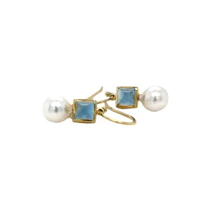 London Blue Topaz and Pearl Drop Earrings