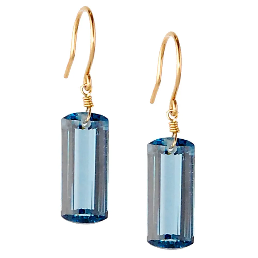 London Blue Topaz Baguette Cut Solitaire Earrings