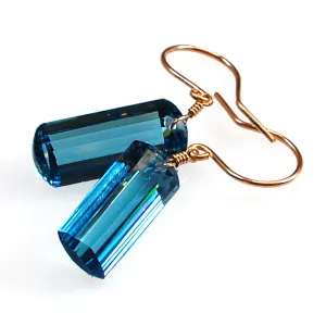 London Blue Topaz Baguette Cut Solitaire Earrings