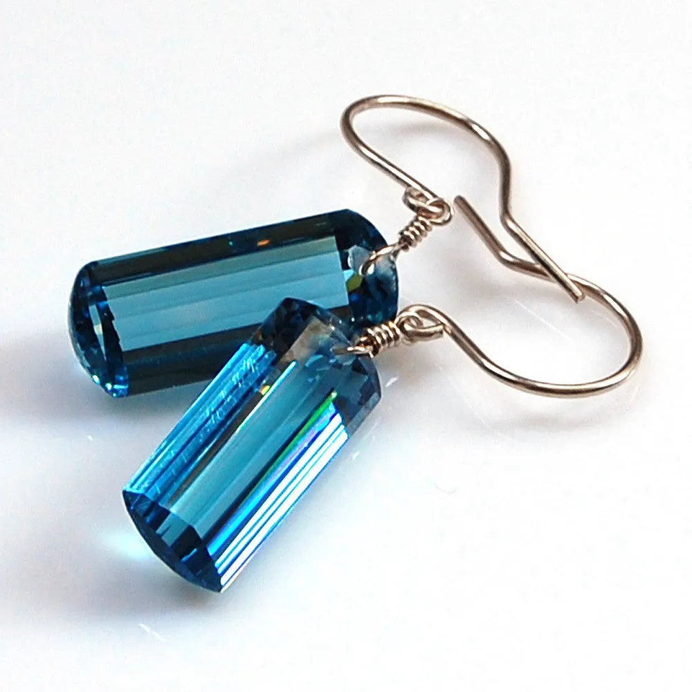 London Blue Topaz Baguette Cut Solitaire Earrings