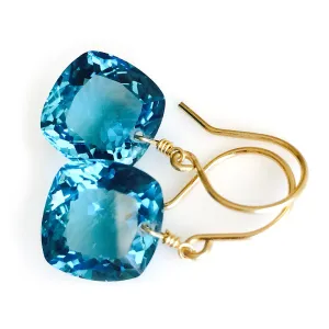 London Blue Topaz Cushion Cut Solitaire Earrings