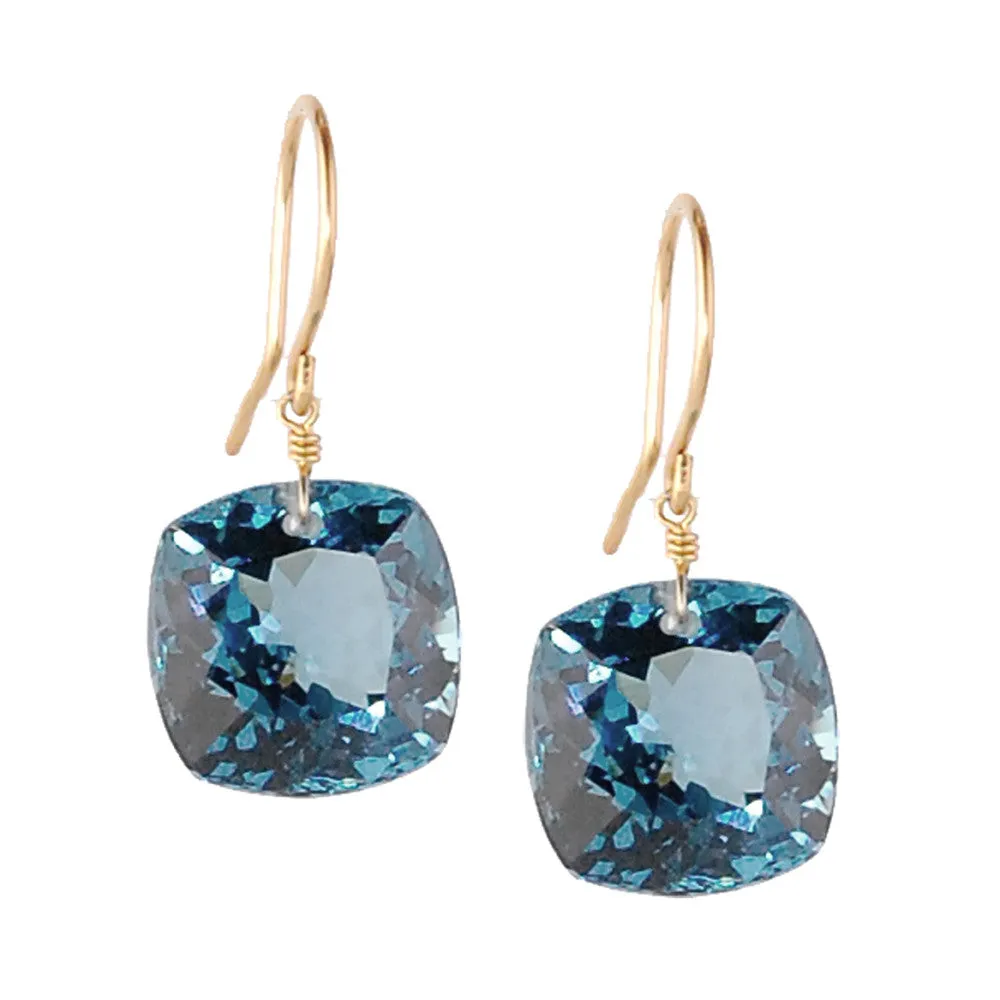 London Blue Topaz Cushion Cut Solitaire Earrings