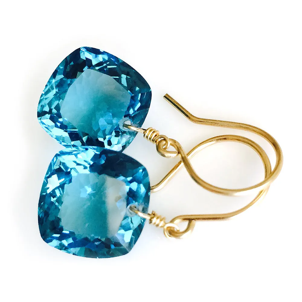 London Blue Topaz Cushion Cut Solitaire Earrings