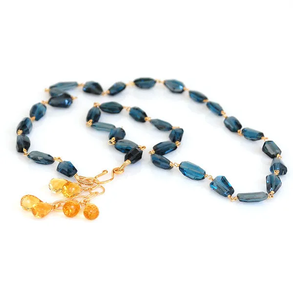 London Blue Topaz Necklace with Citrine