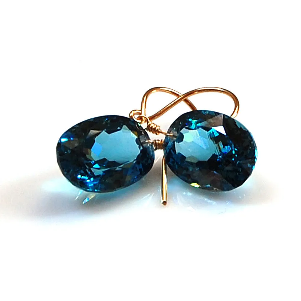 London Blue Topaz Oval Cut Solitaire Earrings