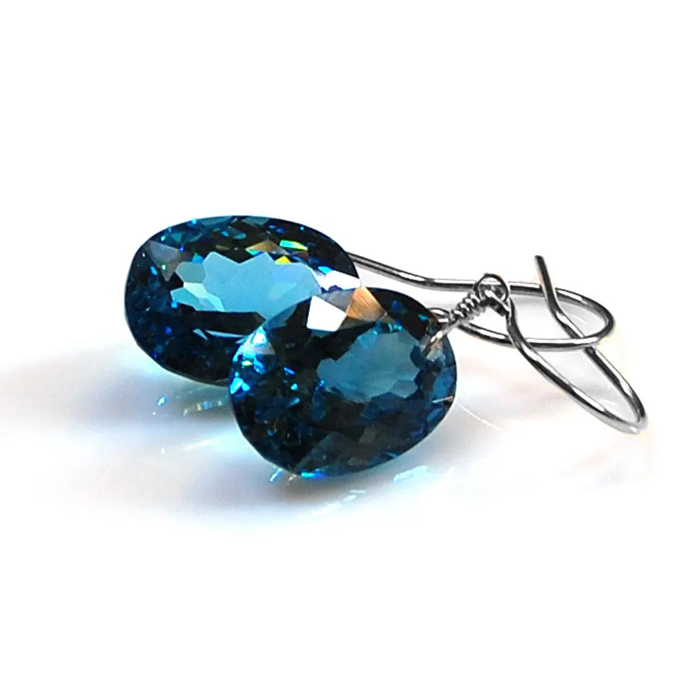 London Blue Topaz Oval Cut Solitaire Earrings