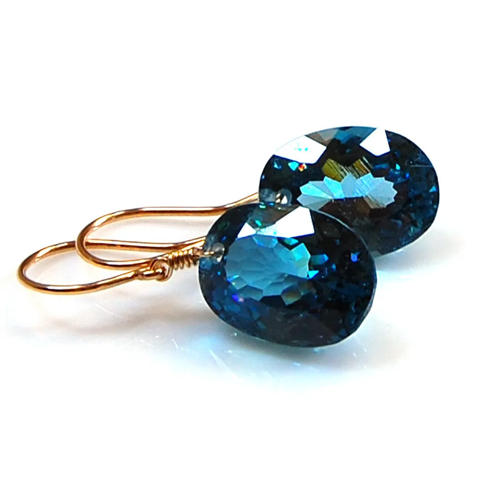 London Blue Topaz Oval Cut Solitaire Earrings