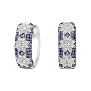 Long 3 Star Earrings Blue Sapphire in White Gold