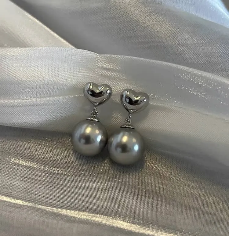 Love Heart Freshwater Pearl Drop Earrings