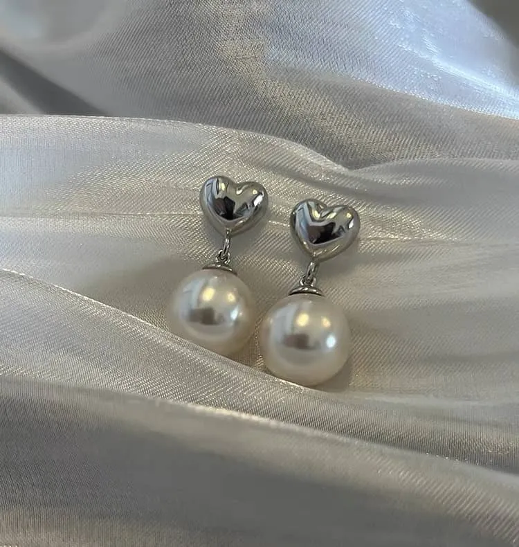 Love Heart Freshwater Pearl Drop Earrings