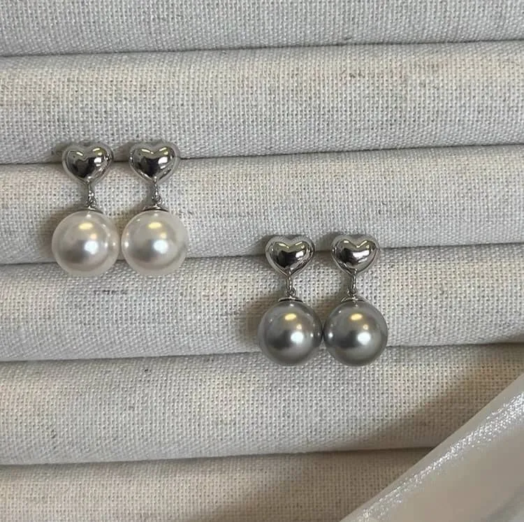 Love Heart Freshwater Pearl Drop Earrings