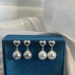 Love Heart Freshwater Pearl Drop Earrings