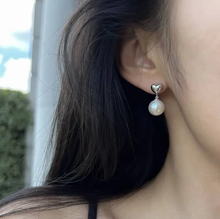 Love Heart Freshwater Pearl Drop Earrings