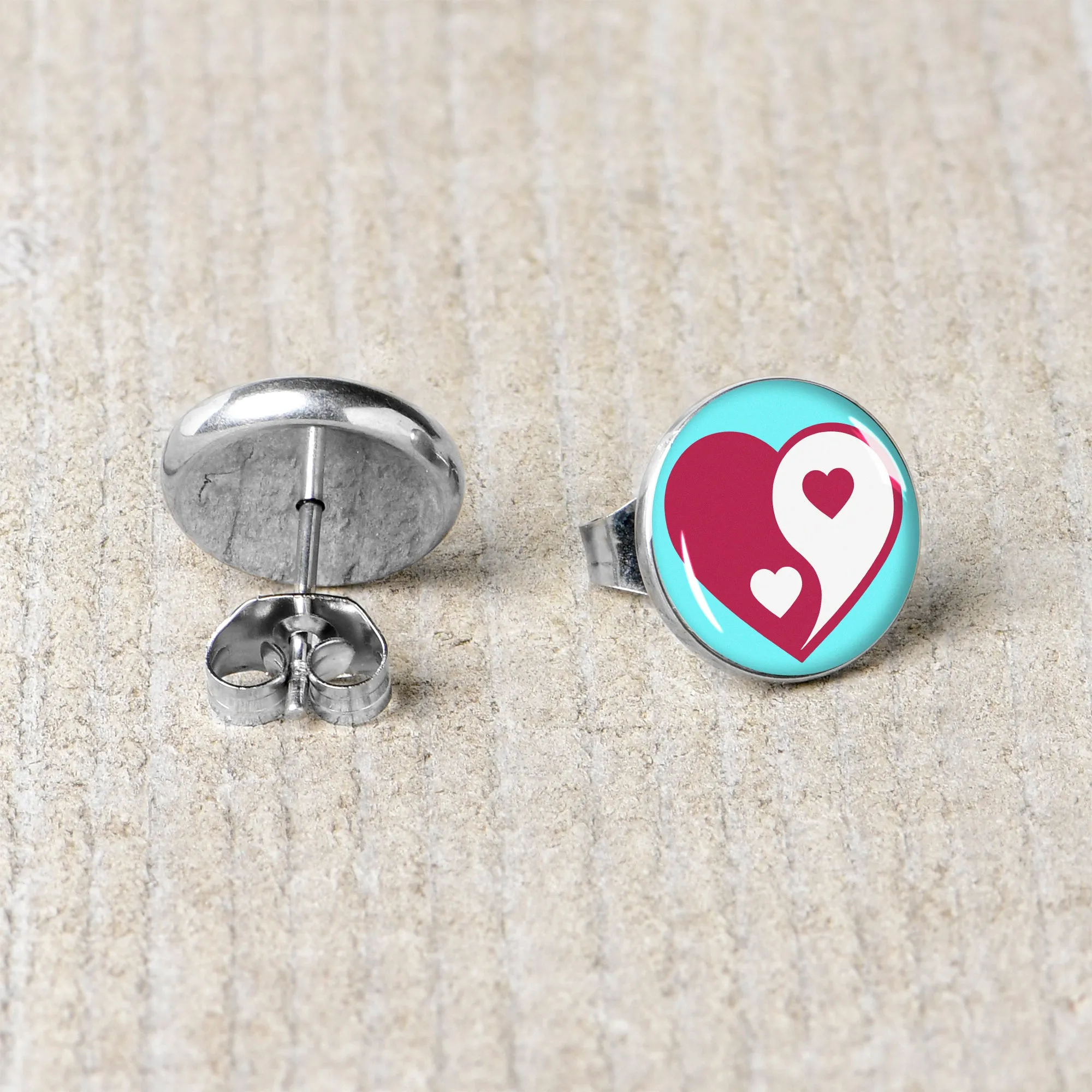 Love Yin Yang Heart Stud Earrings