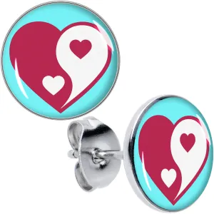 Love Yin Yang Heart Stud Earrings