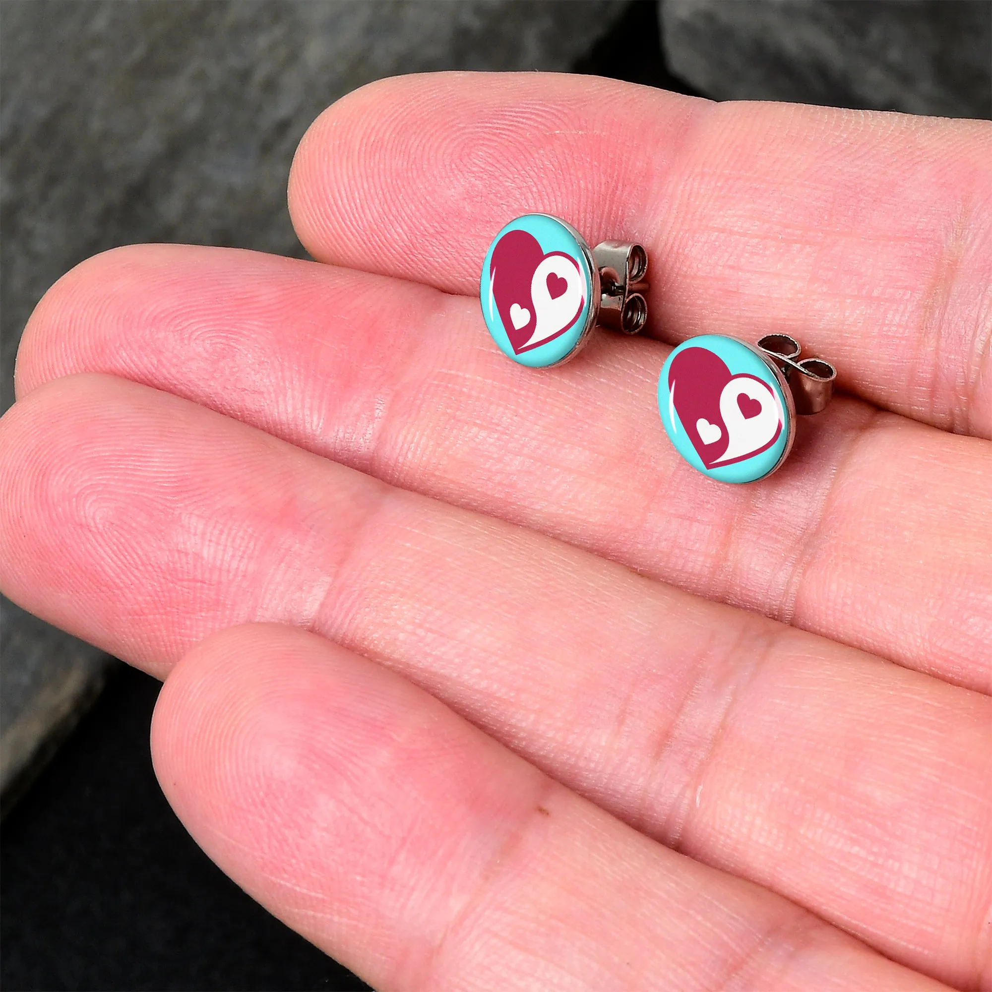 Love Yin Yang Heart Stud Earrings