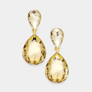 Lt Colored Topaz Crystal Double Teardrop Earrings