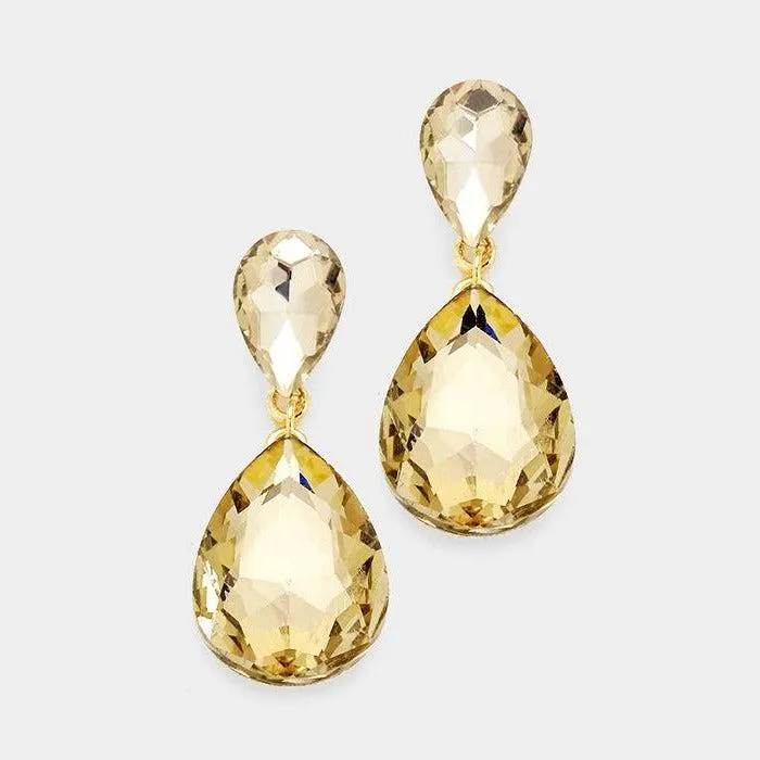 Lt Colored Topaz Crystal Double Teardrop Earrings