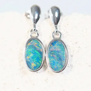 'Lucie' Silver Doublet Opal Earrings