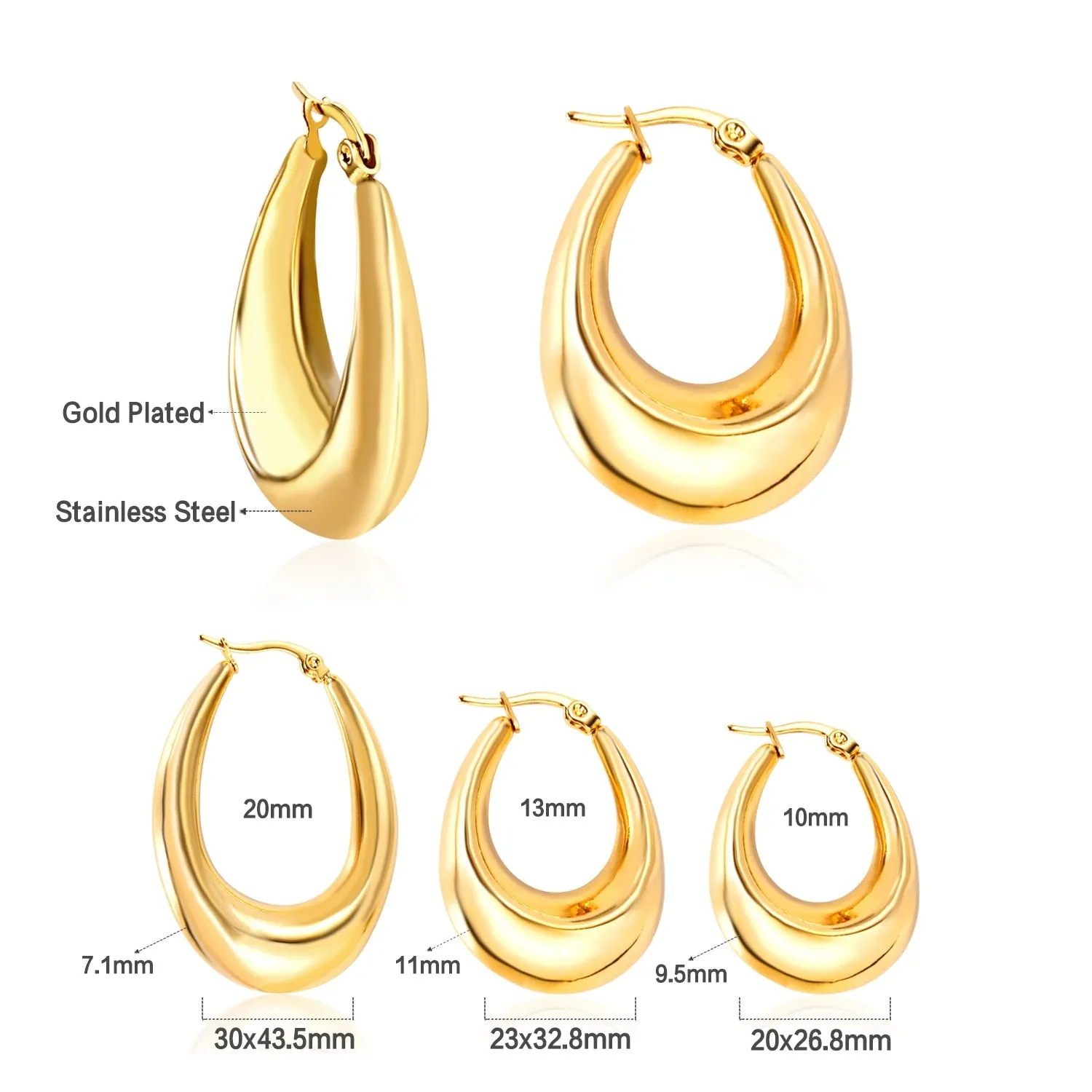LUXUSTEEL Gothic Gold Color Oval Hoop Earrings