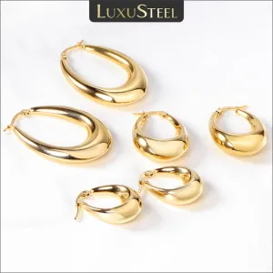 LUXUSTEEL Gothic Gold Color Oval Hoop Earrings