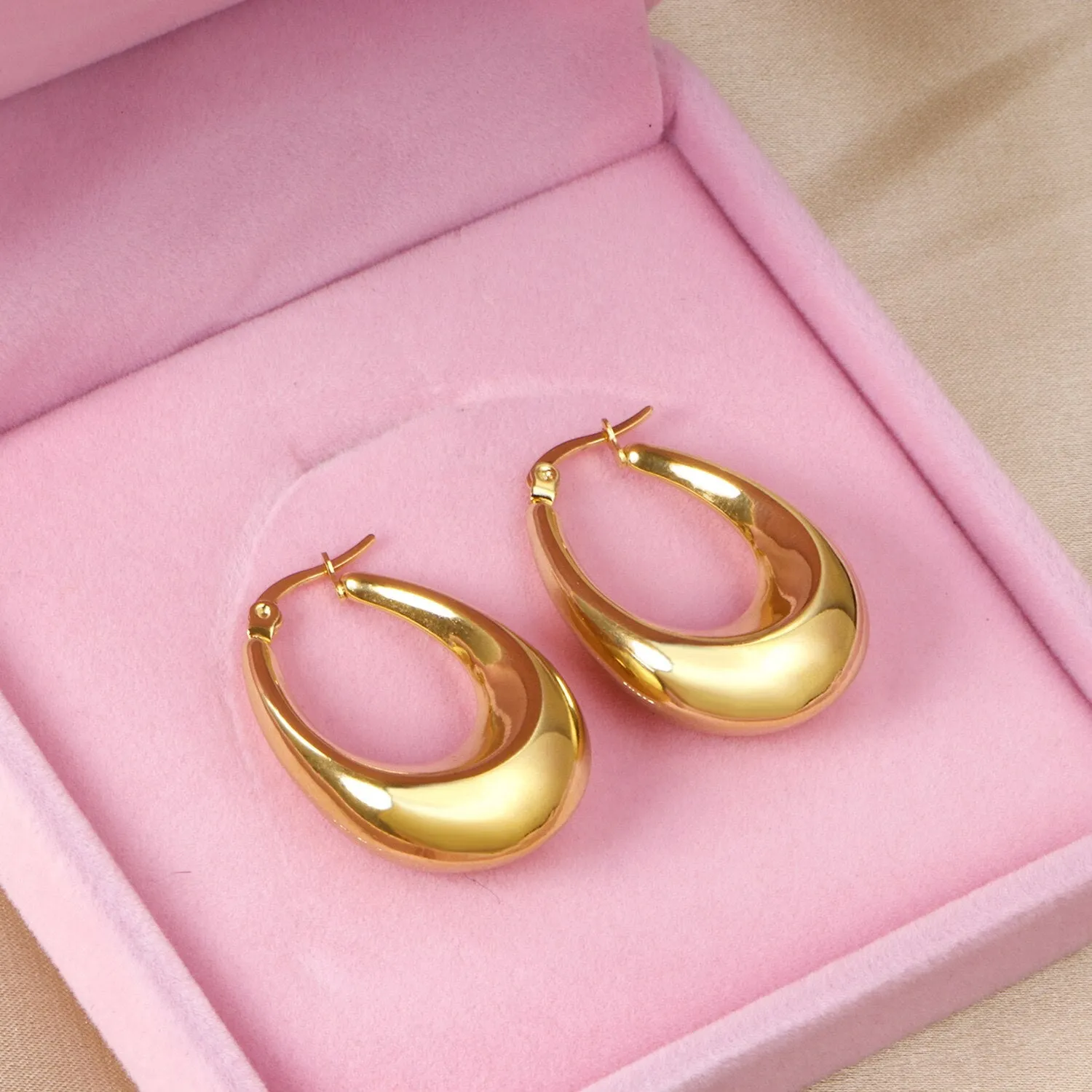 LUXUSTEEL Gothic Gold Color Oval Hoop Earrings