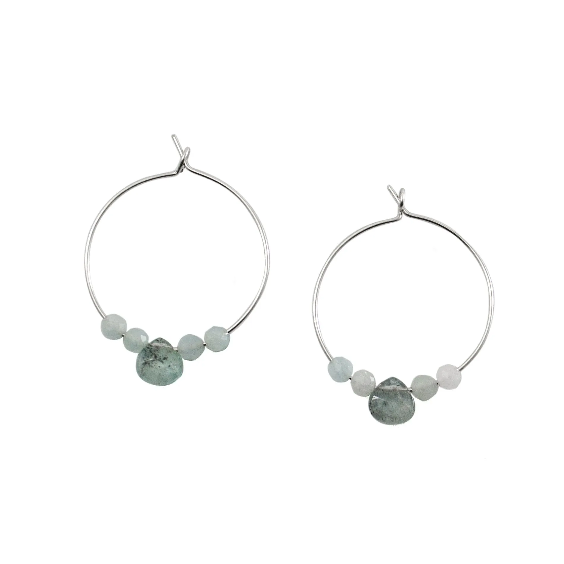March Birthstone Hoop Earrings - Aquamarine Sterling Silver
