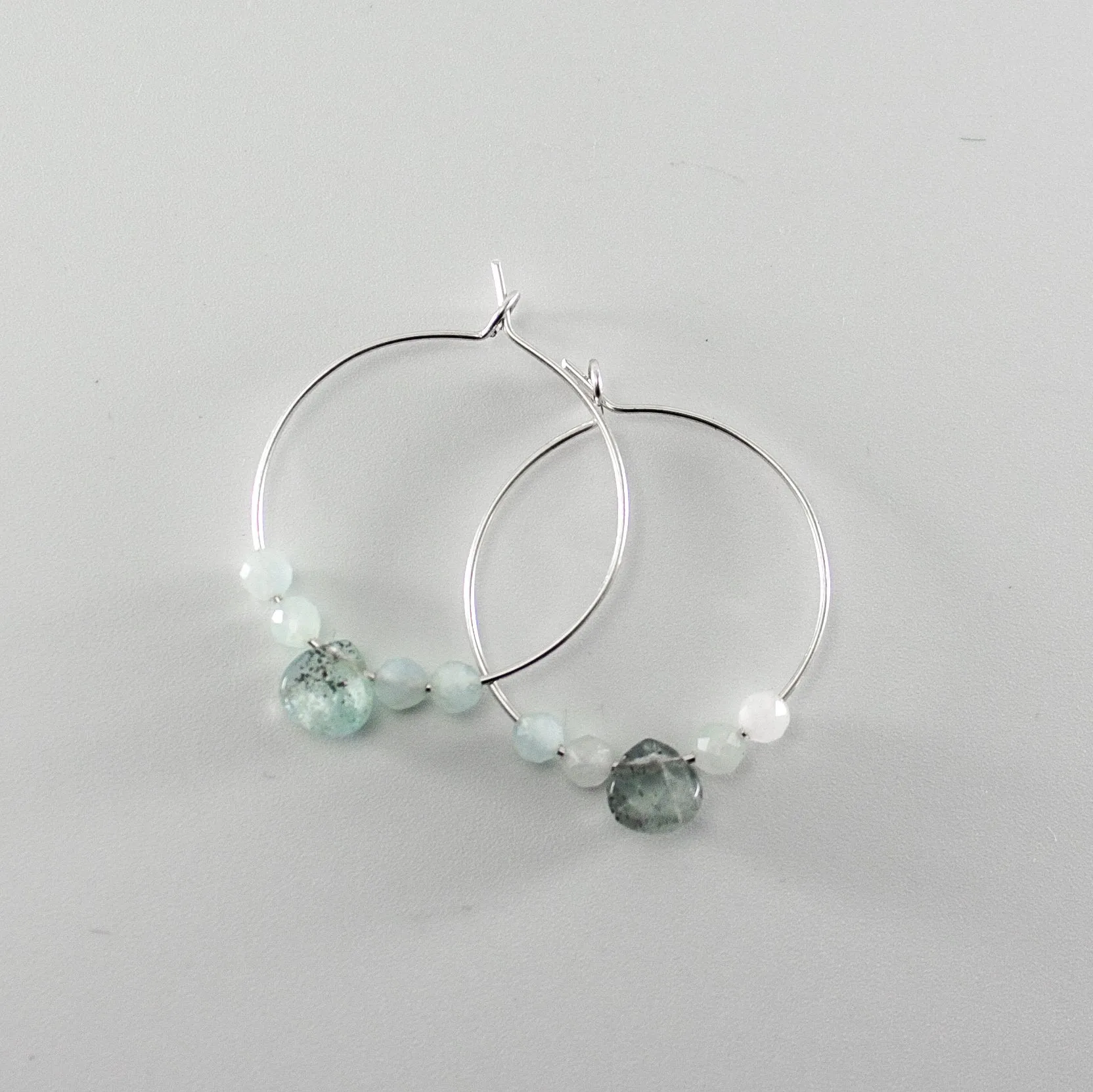 March Birthstone Hoop Earrings - Aquamarine Sterling Silver