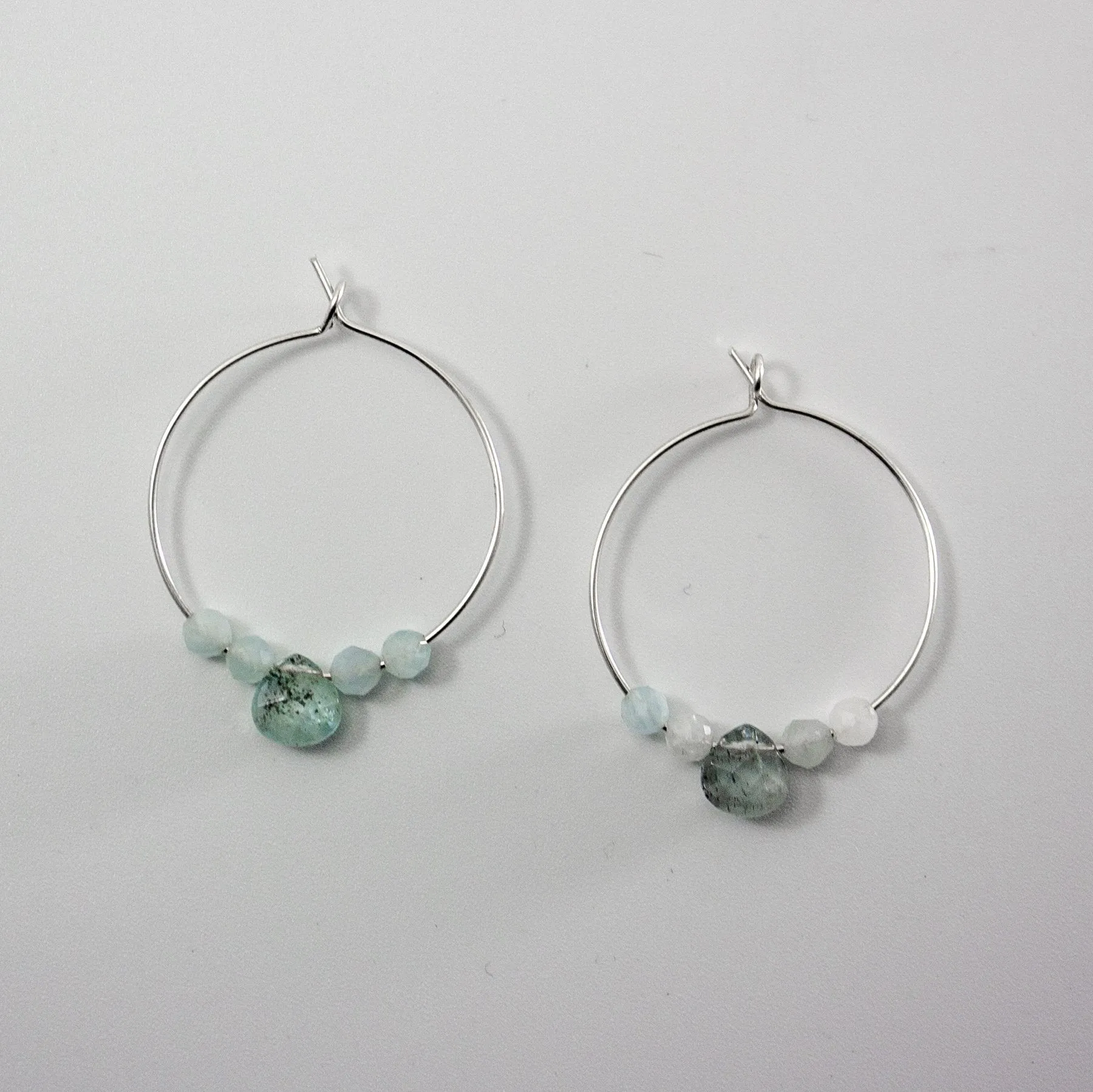 March Birthstone Hoop Earrings - Aquamarine Sterling Silver
