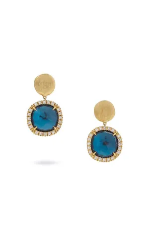 Marco Bicego Jaipur Gold and London Blue Topaz with Diamond Drop Earrings OB1563-B