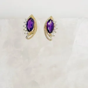 Marquise Halo Amethyst Stud Earrings