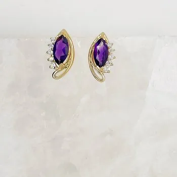 Marquise Halo Amethyst Stud Earrings