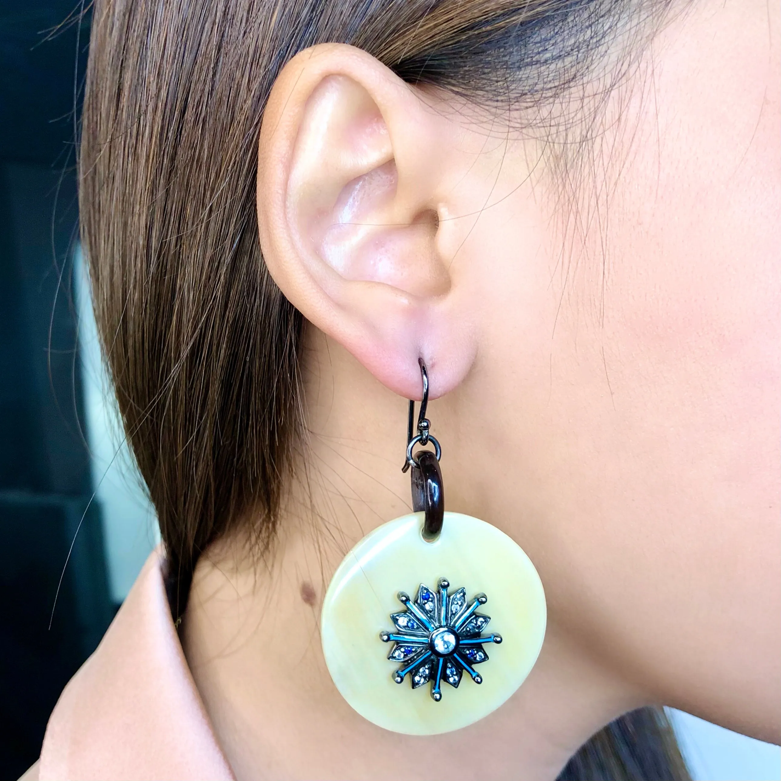 MCL Design Sterling Silver with Black Enamel, Mixed Ice Sapphires & Blue Topaz