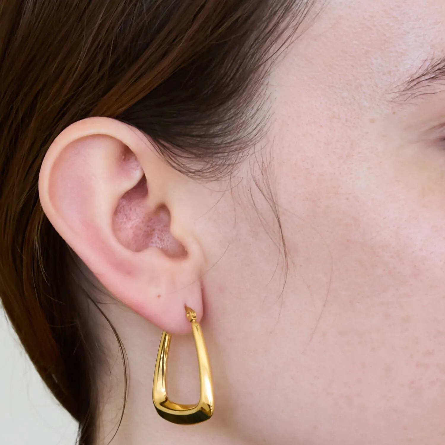 Medium Gold Triangle Hoop Earrings